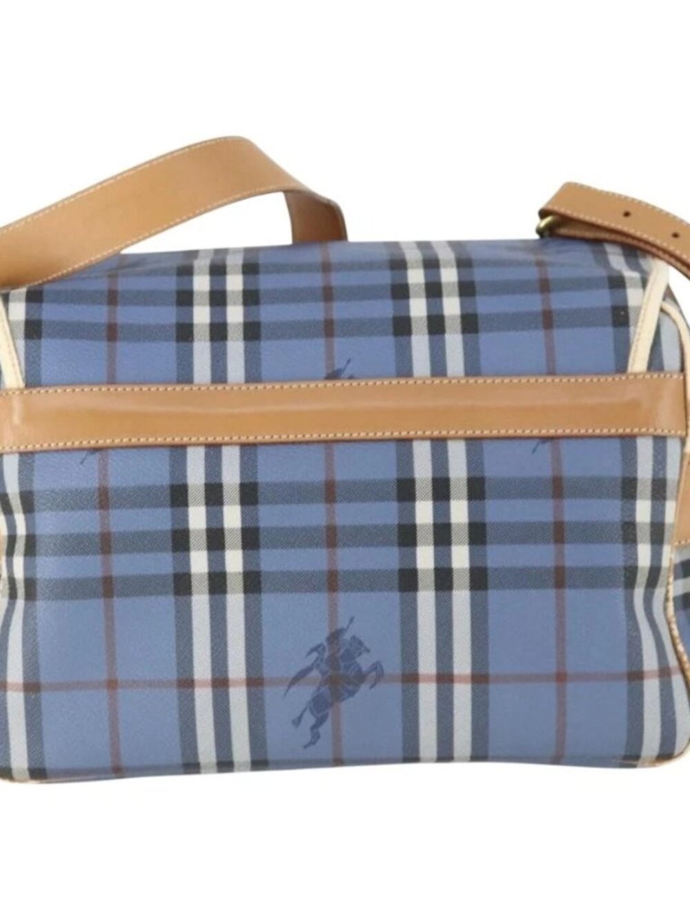 Burberrys Nova Check Shoulder Bag PVC Blue Gold Auth BA9593 - Picture 3 of 15